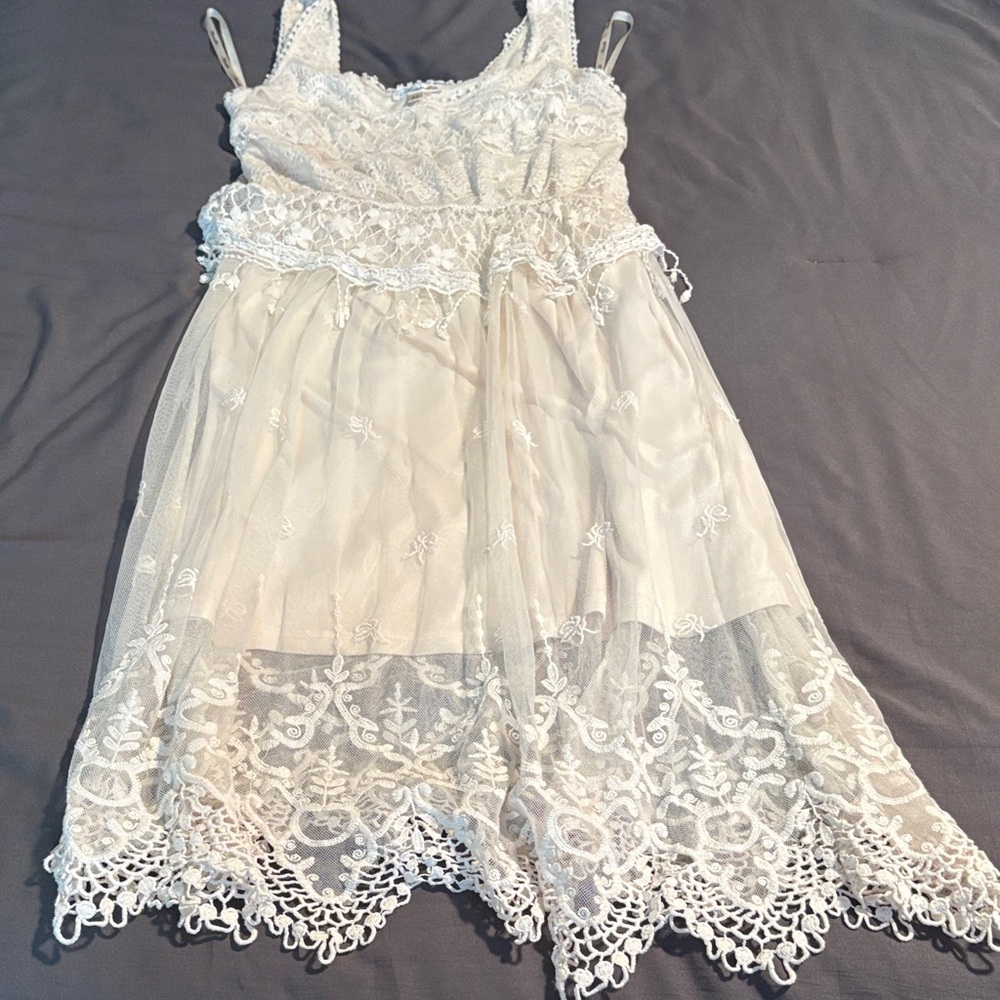 Marineblu Lace-Embellished Cream Midi Dress